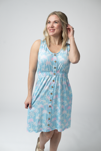 Beverly Button Dress in Aqua Palm
