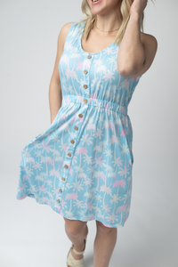 Beverly Button Dress in Aqua Palm