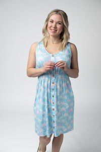Beverly Button Dress in Aqua Palm