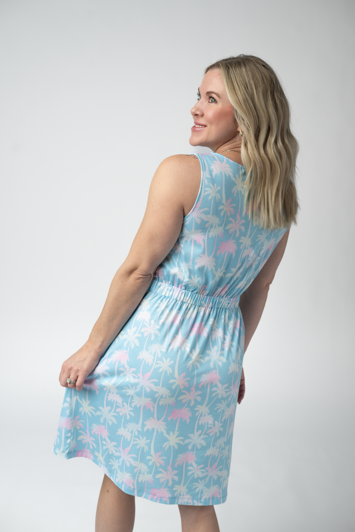 Beverly Button Dress in Aqua Palm