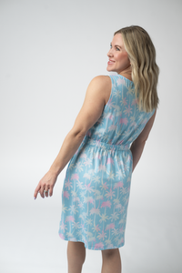 Beverly Button Dress in Aqua Palm