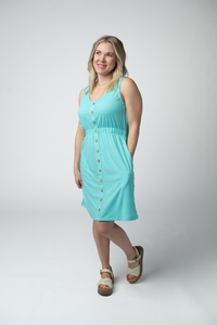 Beverly Button Dress in Aqua