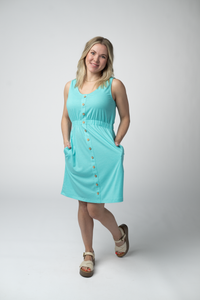 Beverly Button Dress in Aqua