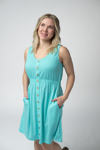 Beverly Button Dress in Aqua