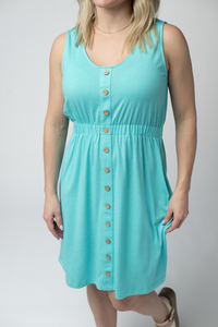 Beverly Button Dress in Aqua