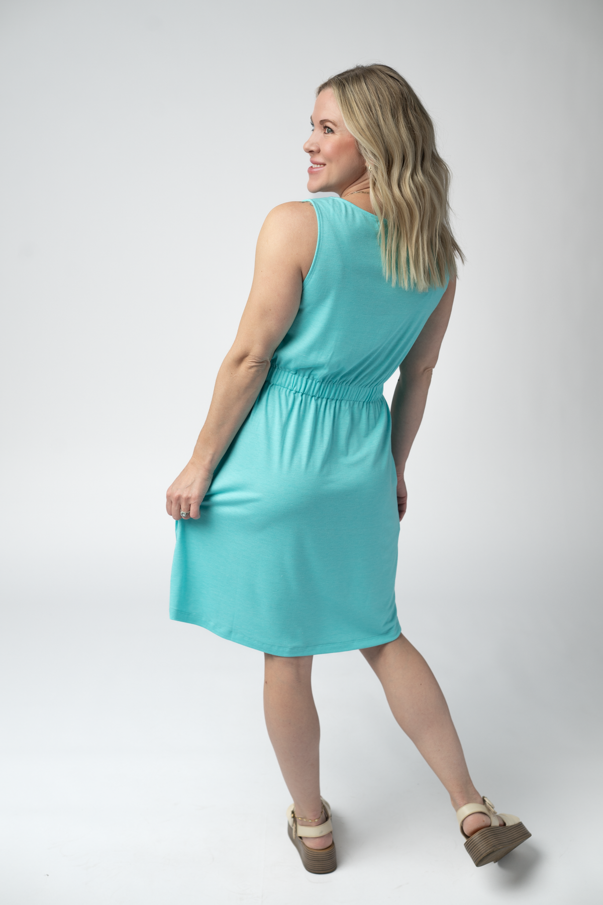 Beverly Button Dress in Aqua