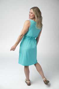 Beverly Button Dress in Aqua