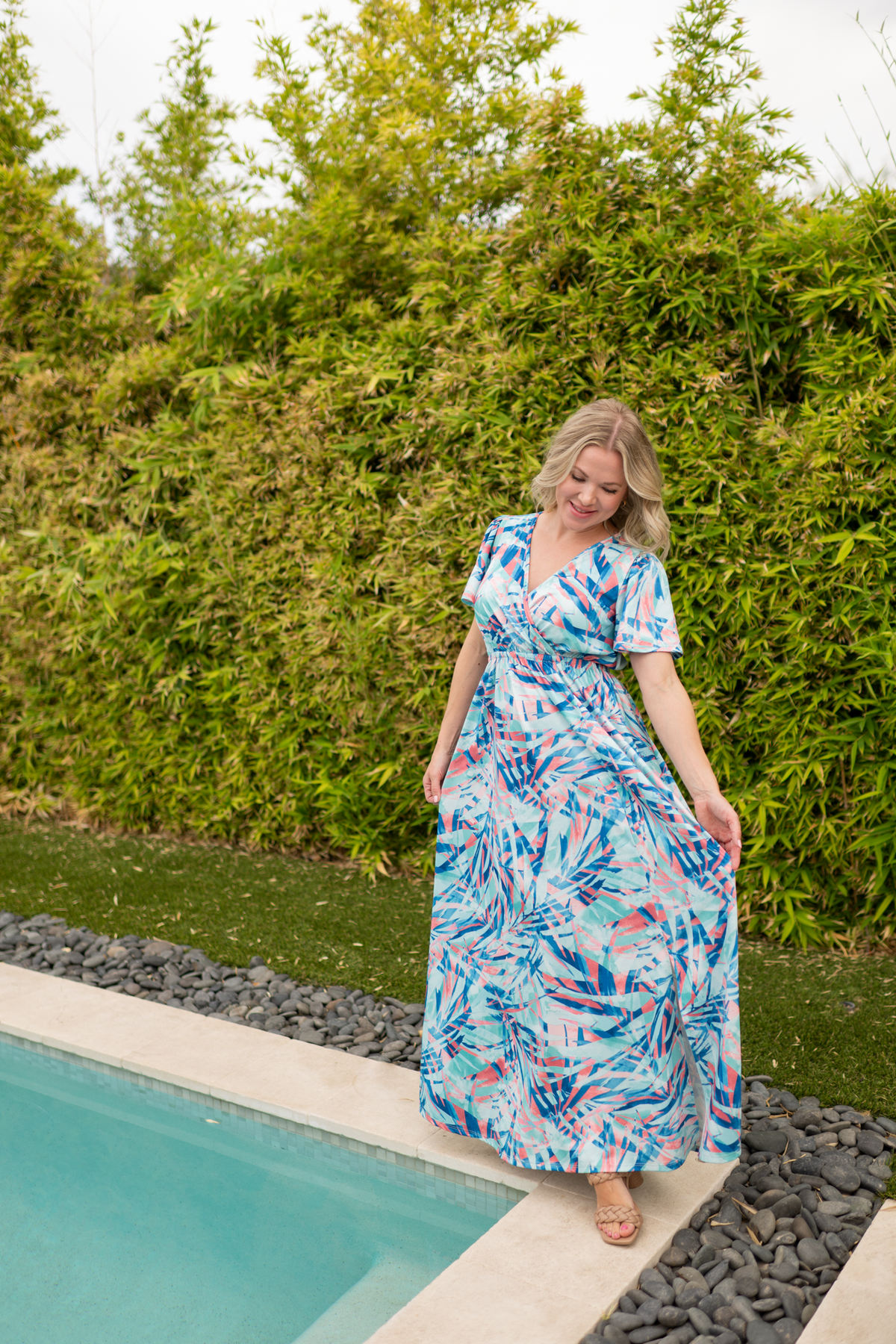 Millie Maxi Dress in Abstract Aqua Breeze
