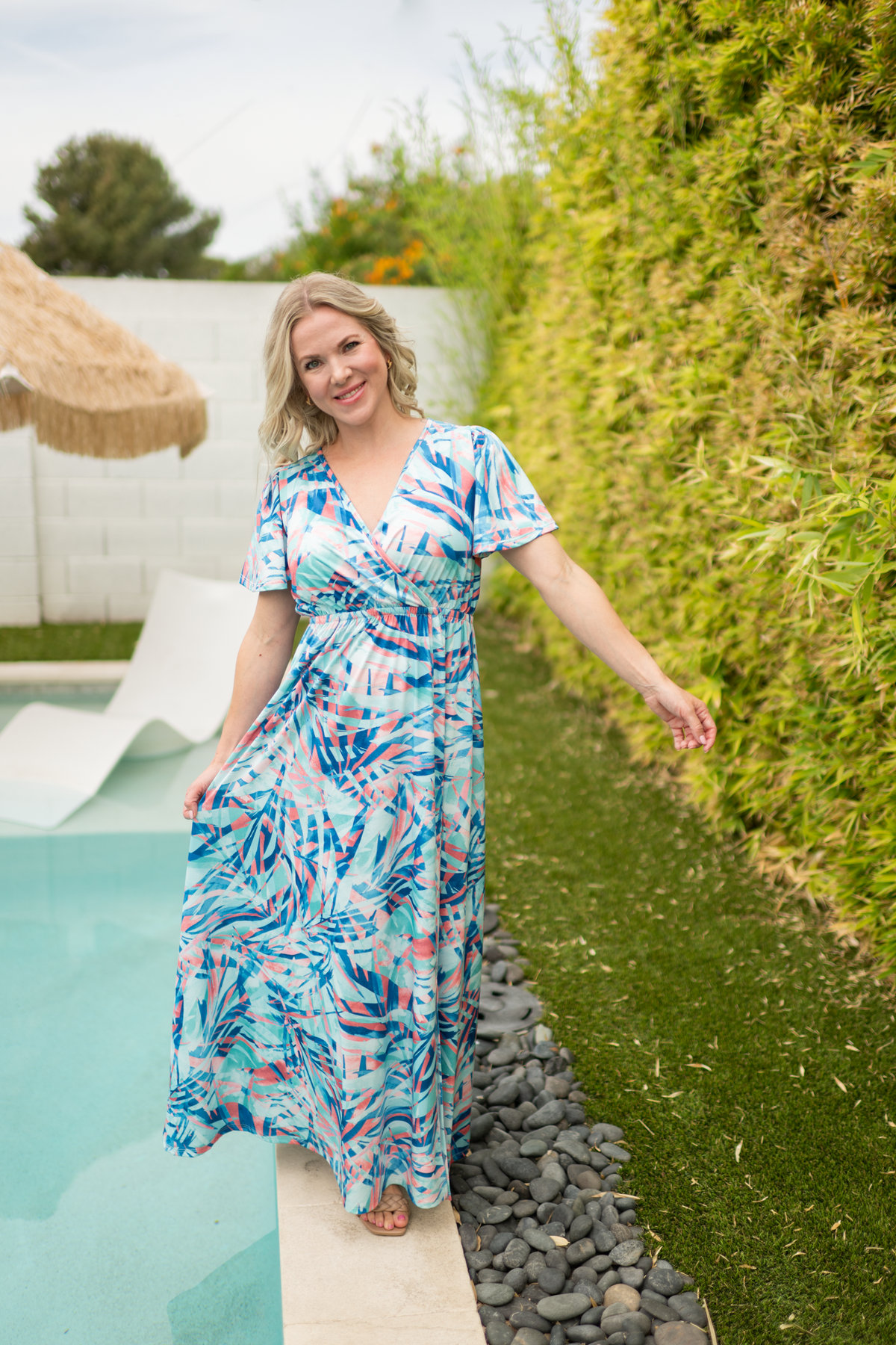Millie Maxi Dress in Abstract Aqua Breeze