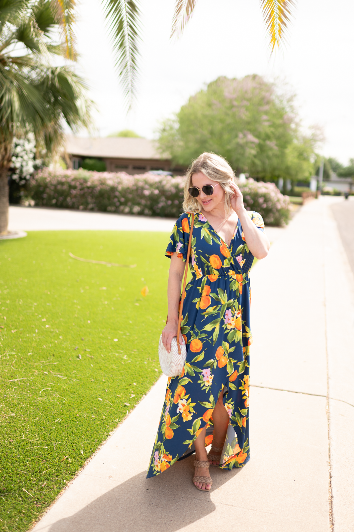 Harley High-Low Dress in Navy Citrus