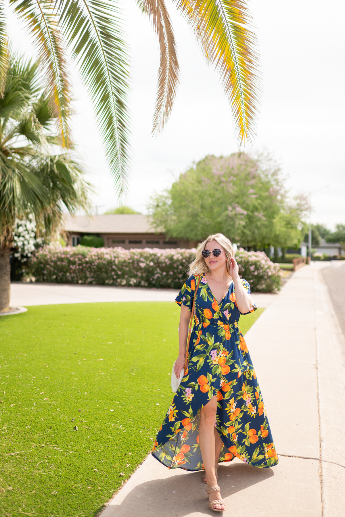 Harley High-Low Dress in Navy Citrus