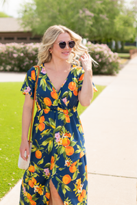 Harley High-Low Dress in Navy Citrus
