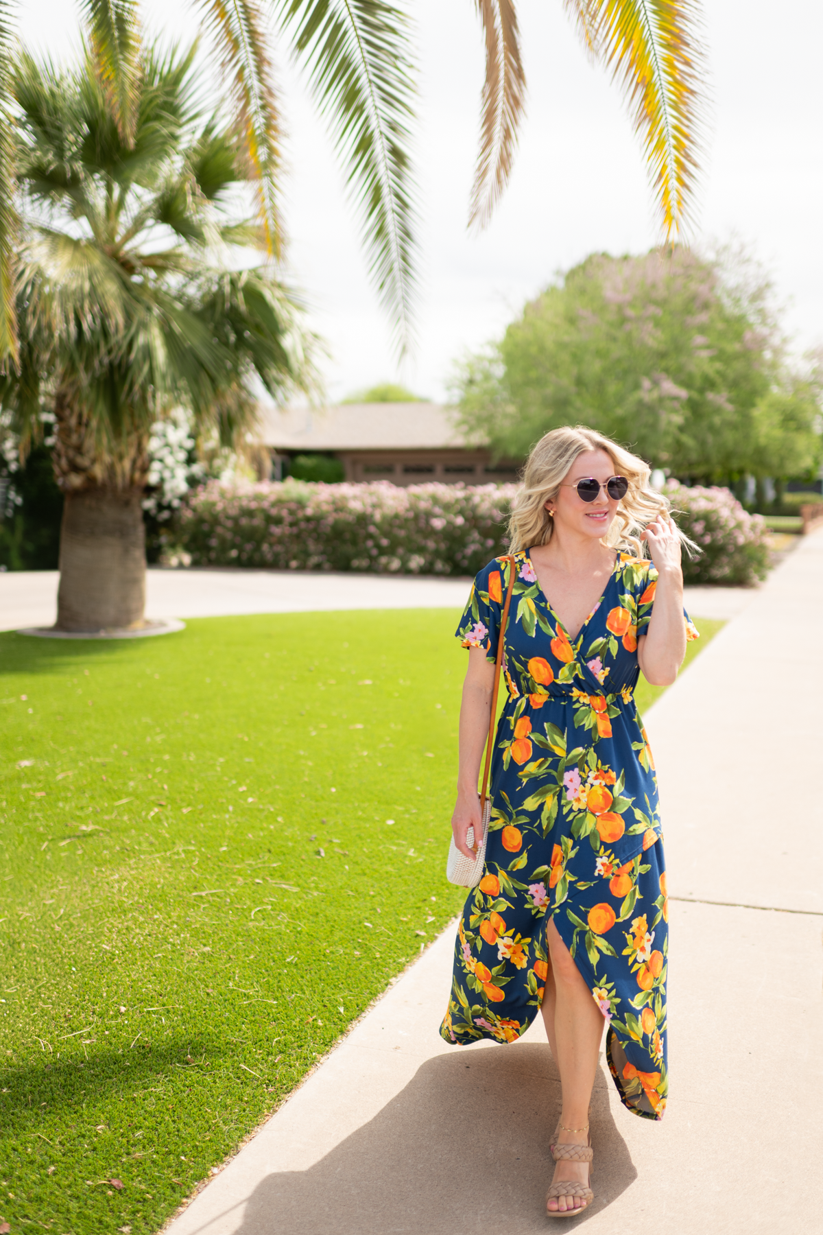 Harley High-Low Dress in Navy Citrus