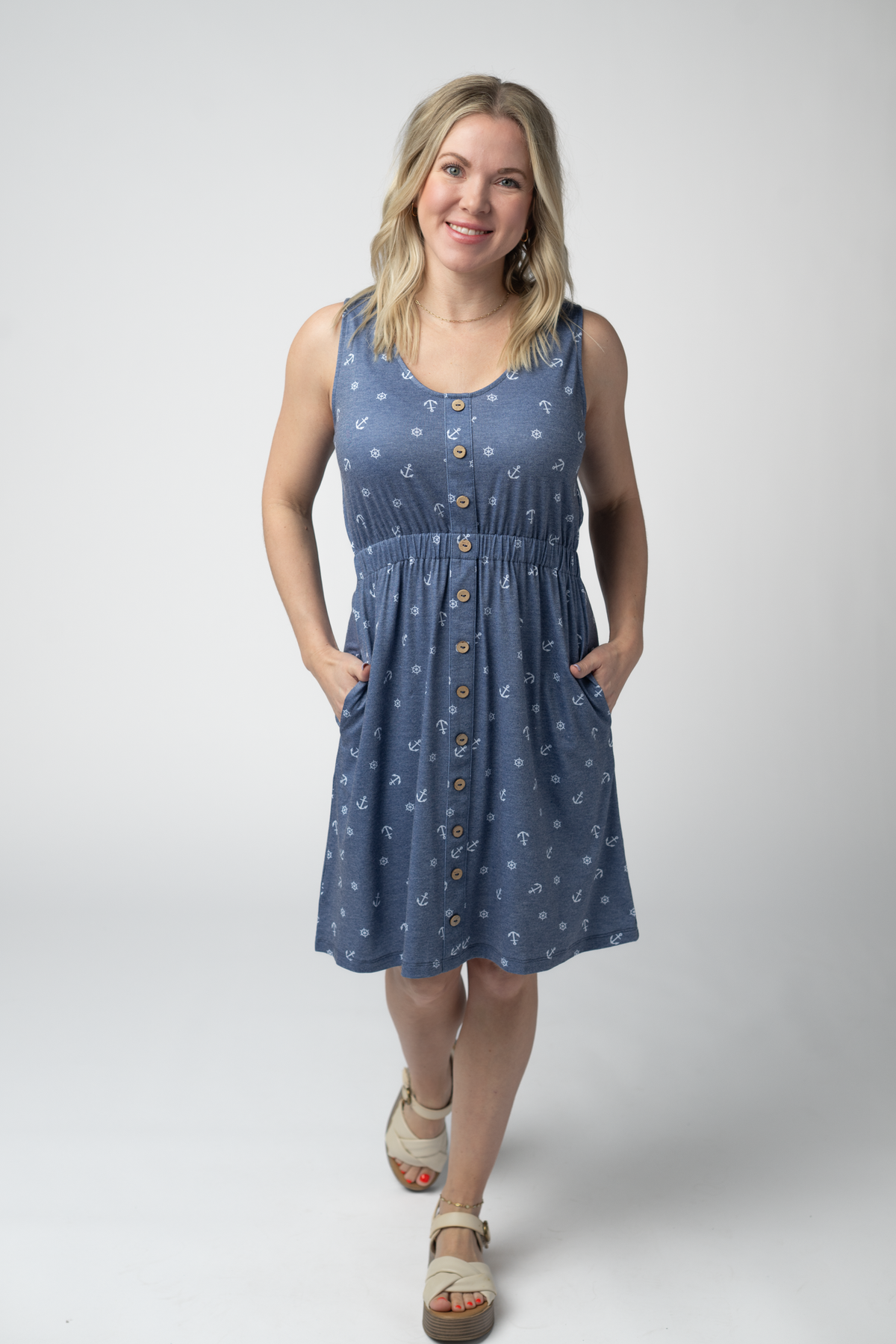 Beverly Button Dress in Nautical Navy