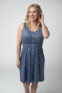 Beverly Button Dress in Nautical Navy
