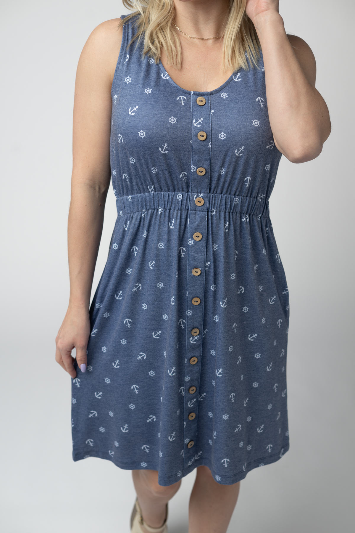 Beverly Button Dress in Nautical Navy