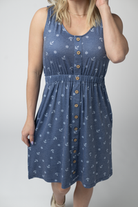 Beverly Button Dress in Nautical Navy