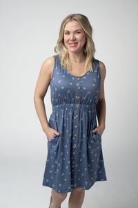 Beverly Button Dress in Nautical Navy