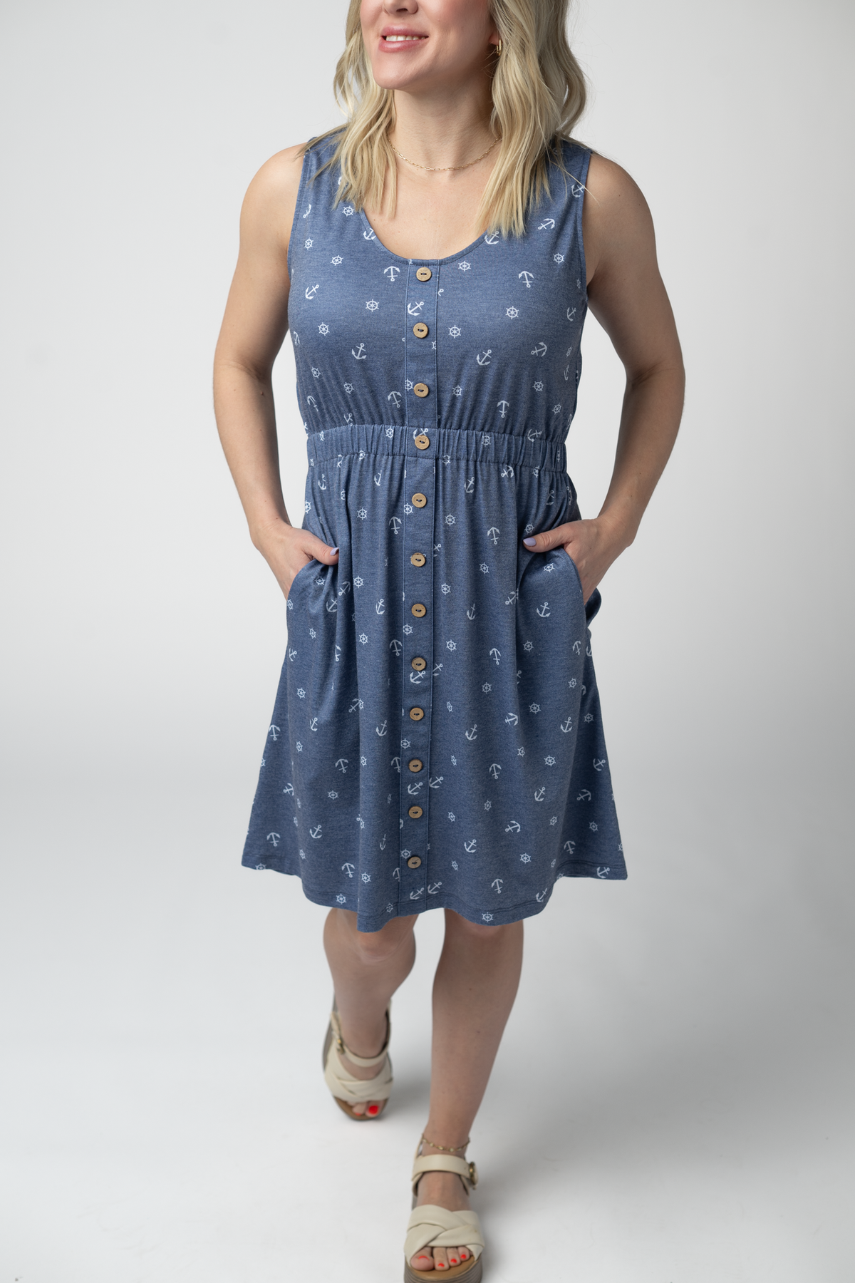 Beverly Button Dress in Nautical Navy