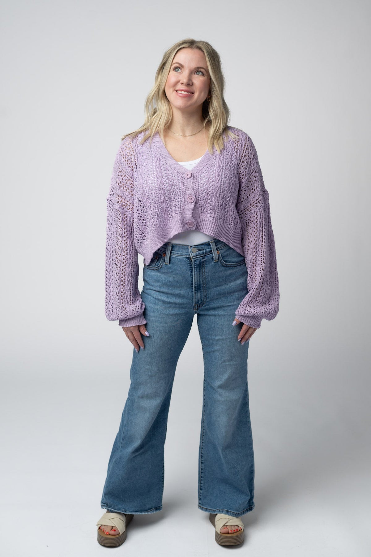 Callie Cropped Cardigan in Lavender