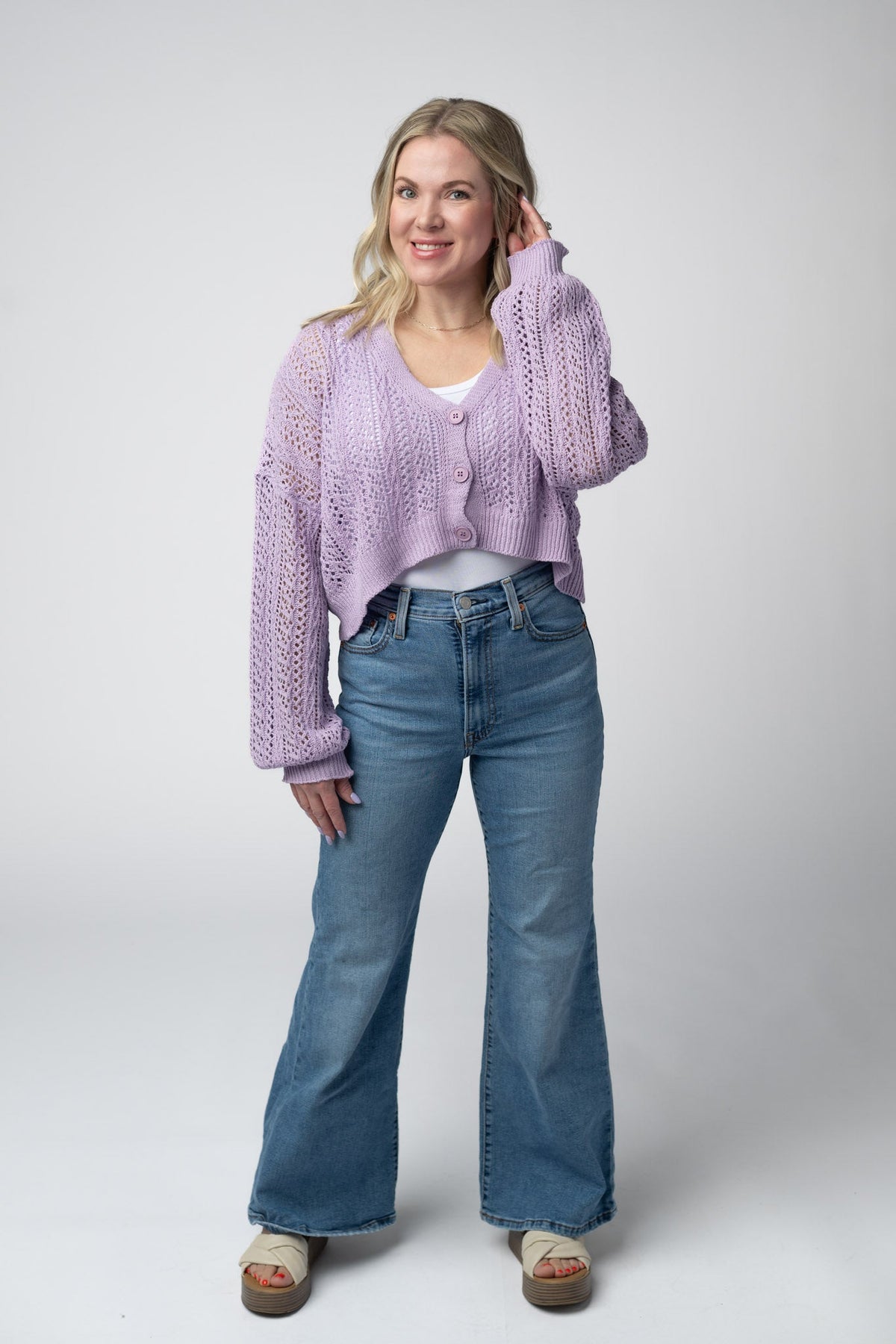 Callie Cropped Cardigan in Lavender