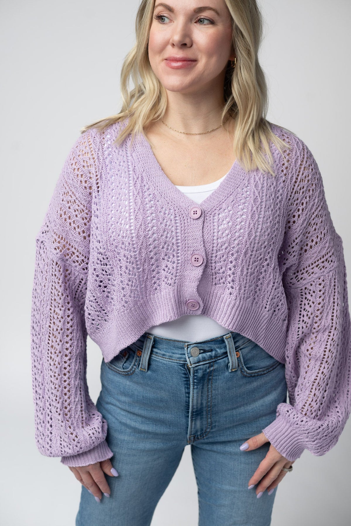Callie Cropped Cardigan in Lavender