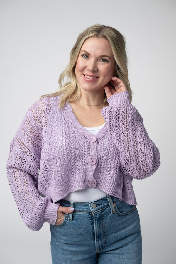 Callie Cropped Cardigan in Lavender