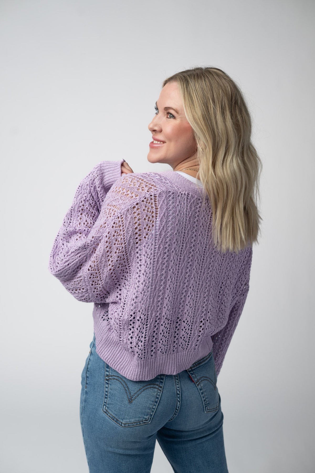Callie Cropped Cardigan in Lavender