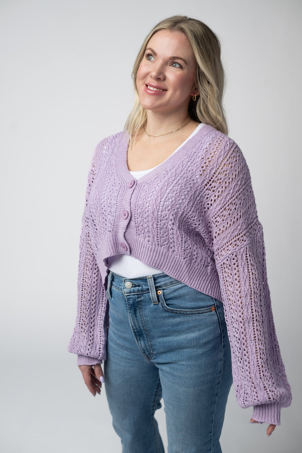Callie Cropped Cardigan in Lavender