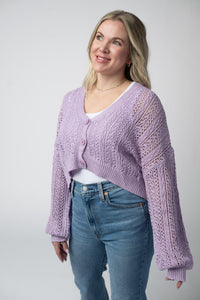 Callie Cropped Cardigan in Lavender