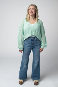 Callie Cropped Cardigan in Mint