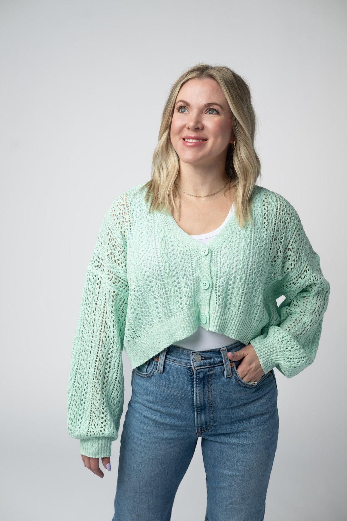 Callie Cropped Cardigan in Mint