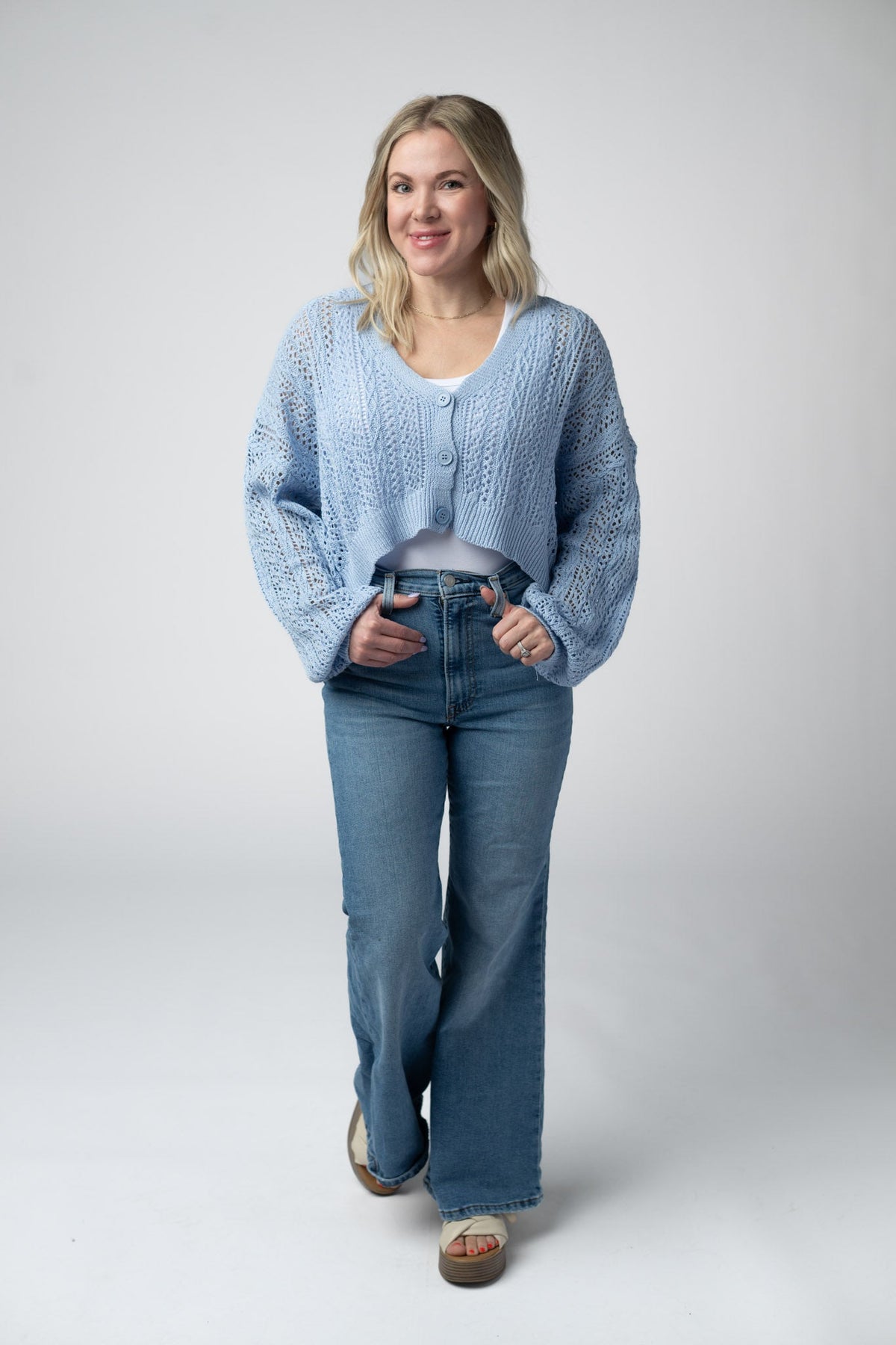 Callie Cropped Cardigan in Sky Blue