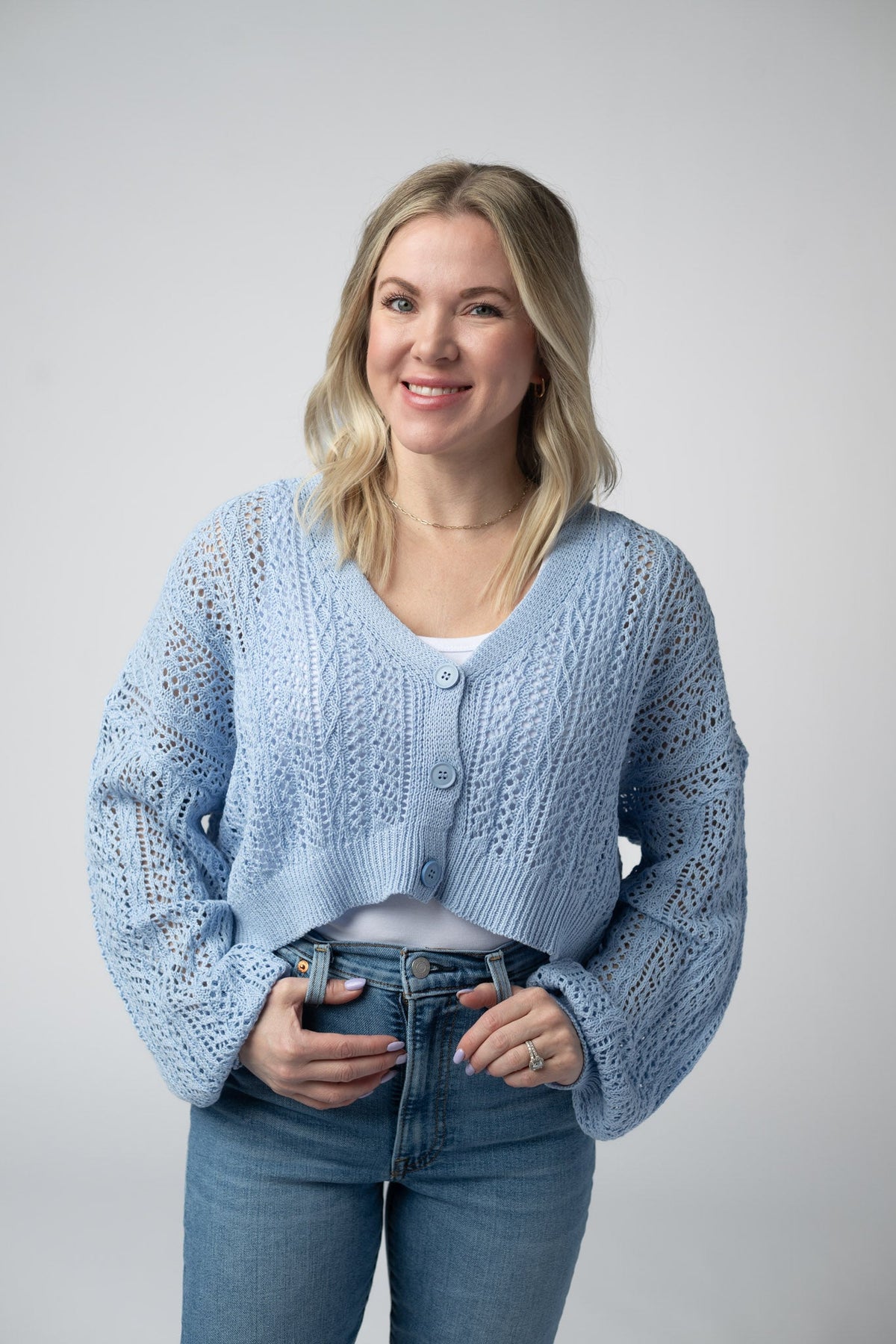 Callie Cropped Cardigan in Sky Blue