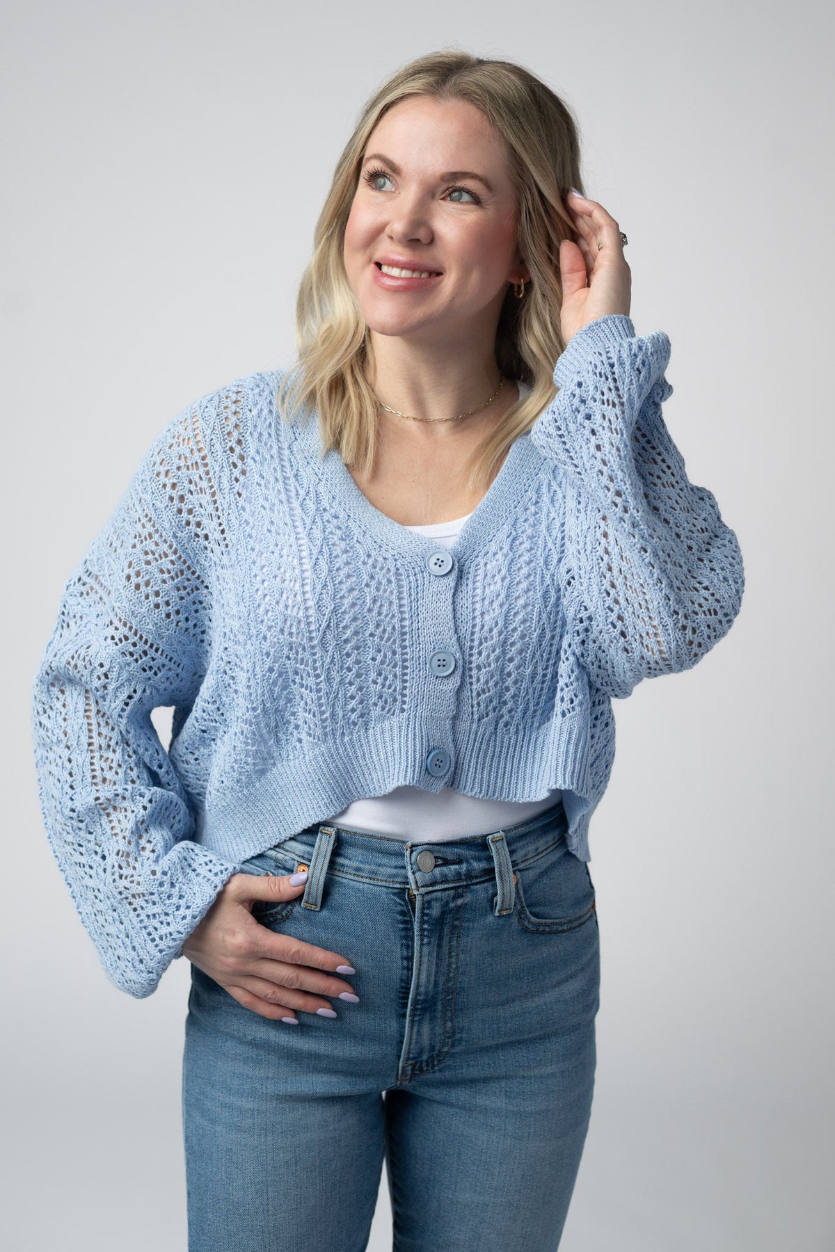 Callie Cropped Cardigan in Sky Blue