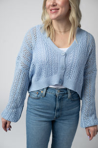 Callie Cropped Cardigan in Sky Blue