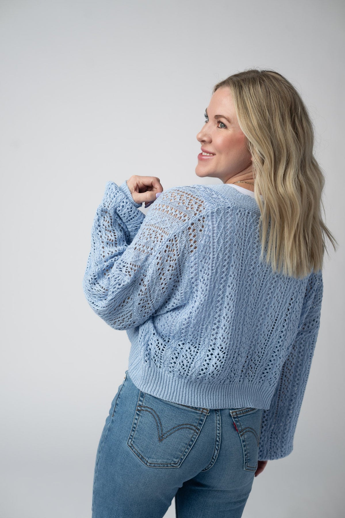 Callie Cropped Cardigan in Sky Blue