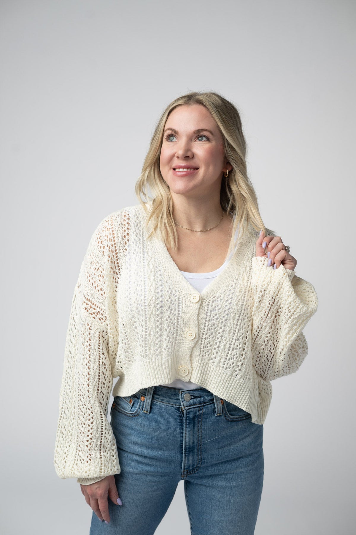 Callie Cropped Cardigan in Ivory