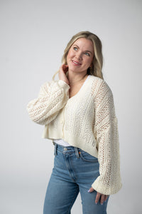 Callie Cropped Cardigan in Ivory