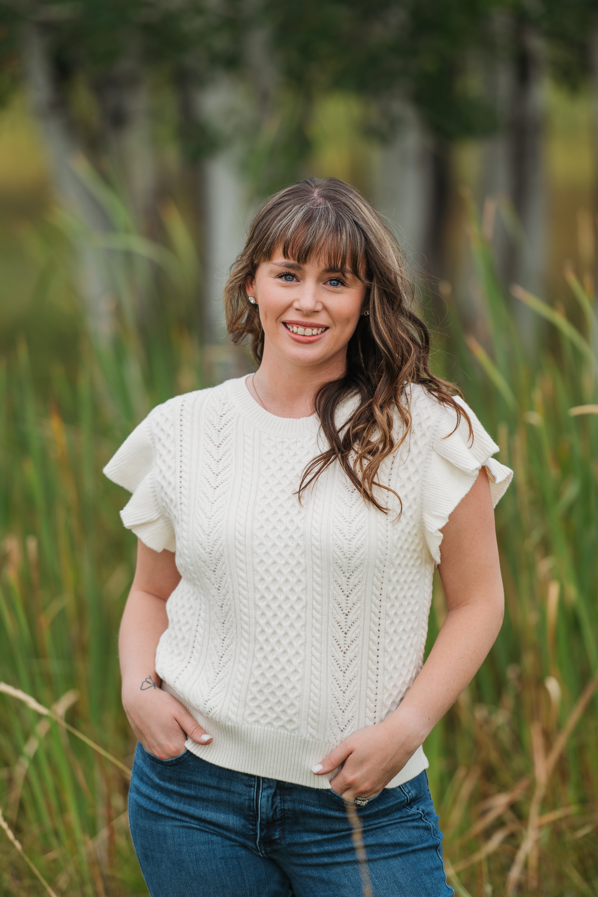 Felicity Flutter Sweater Top in Ivory