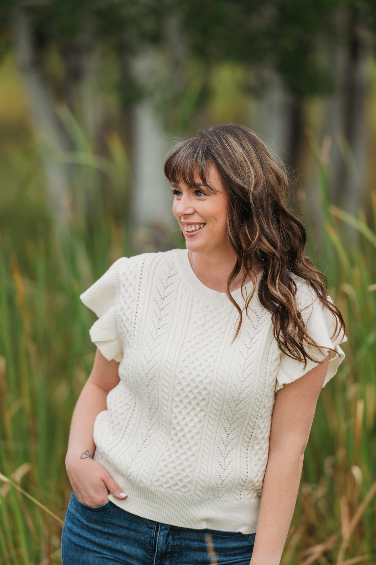Felicity Flutter Sweater Top in Ivory
