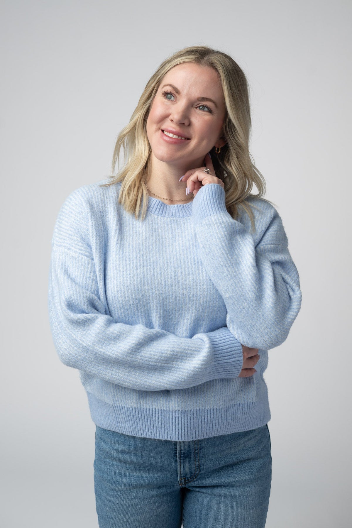 Josie Cozy Crew Sweater in Sky Blue