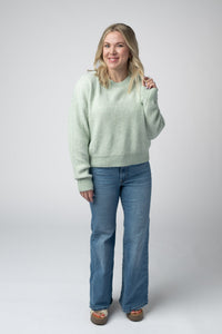 Josie Cozy Crew Sweater in Light Green