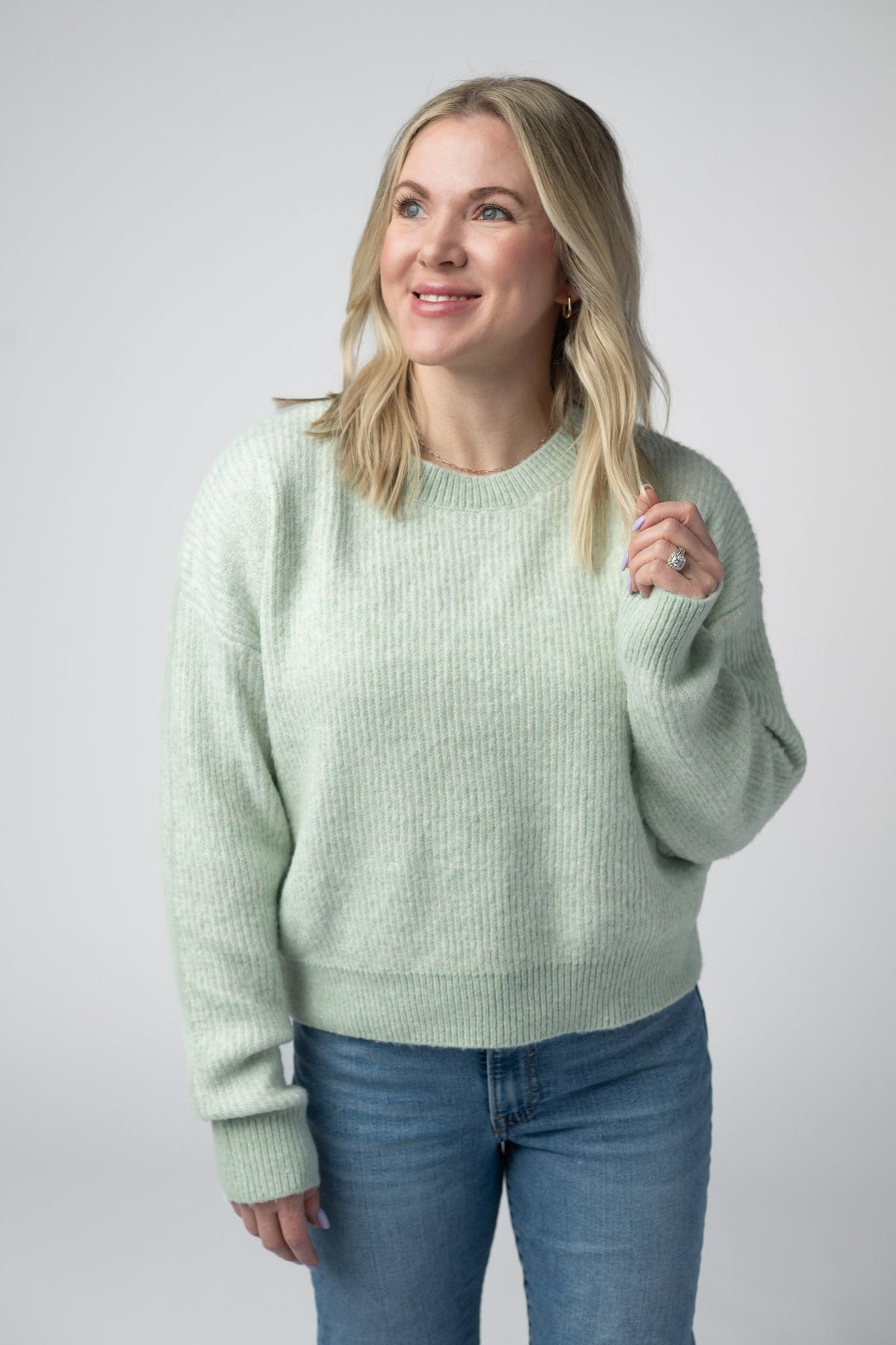 Josie Cozy Crew Sweater in Light Green