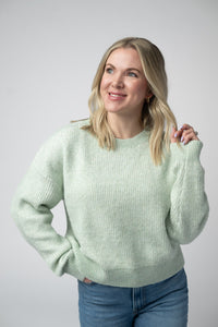 Josie Cozy Crew Sweater in Light Green