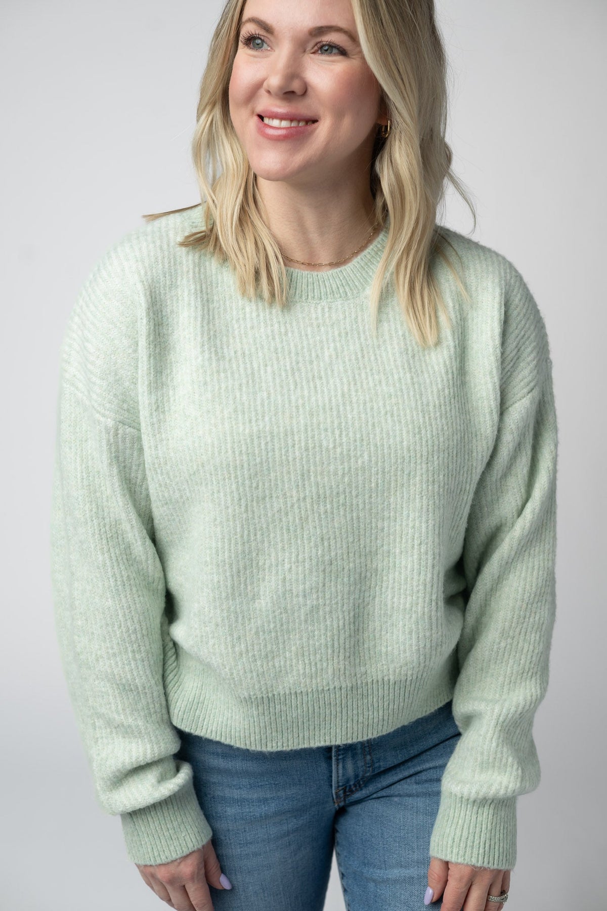 Josie Cozy Crew Sweater in Light Green