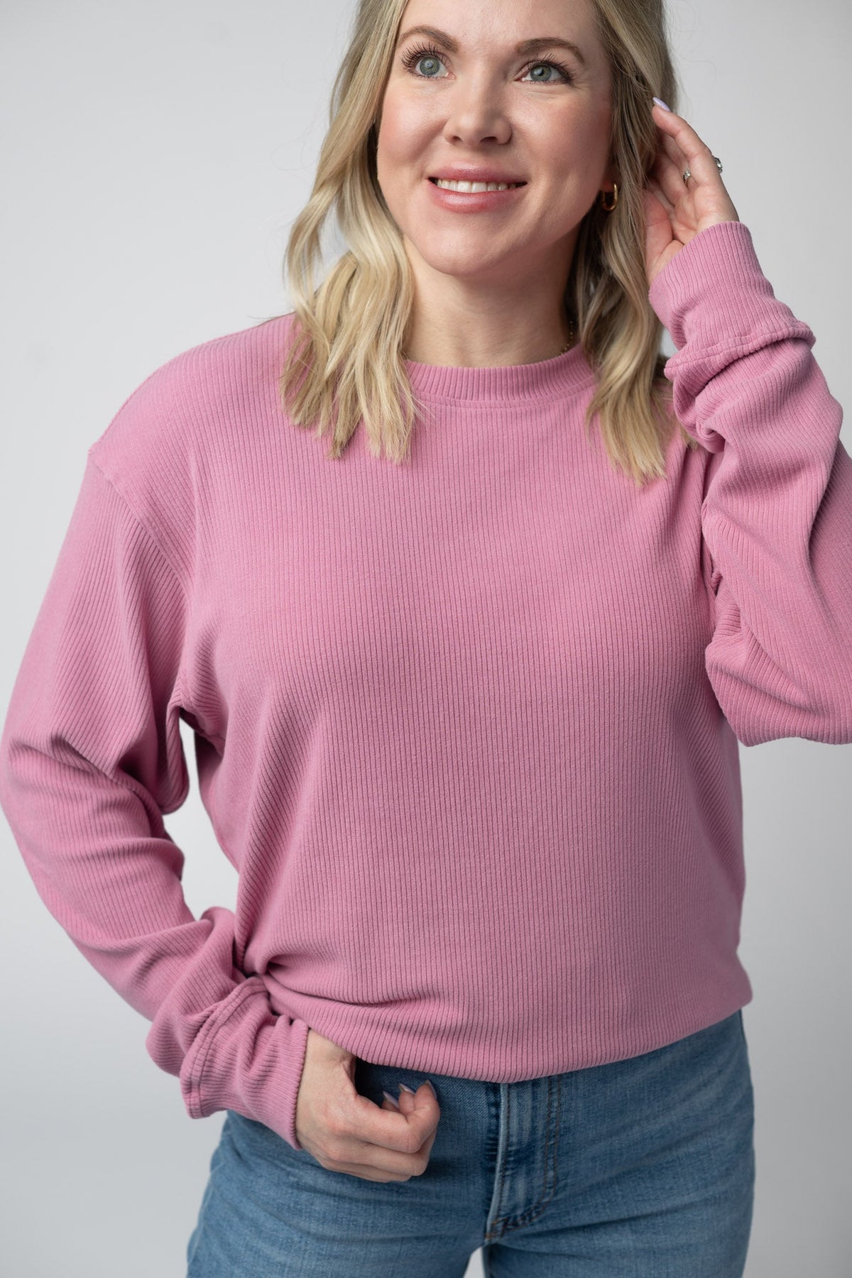 Corrine Ribbed Pullover Top in Rose
