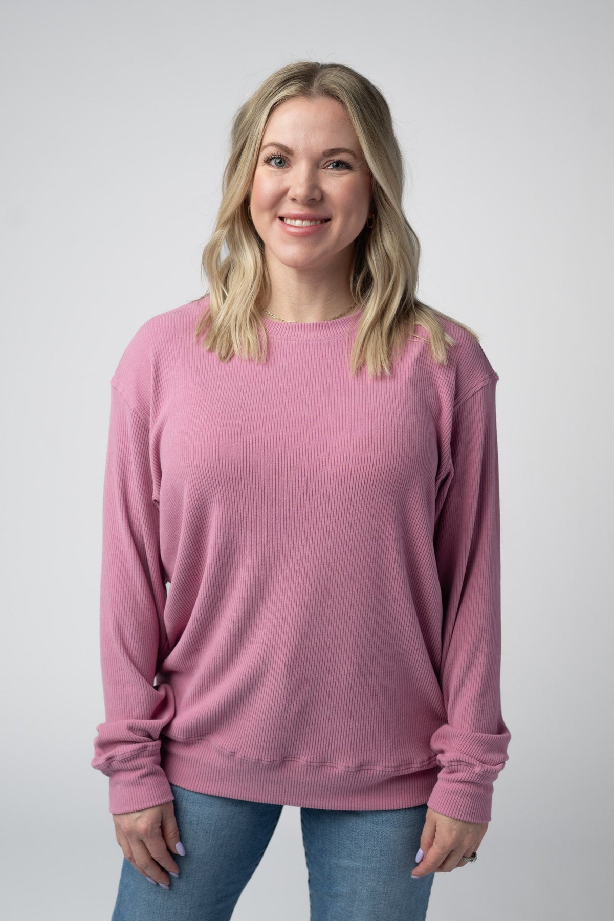 Corrine Ribbed Pullover Top in Rose