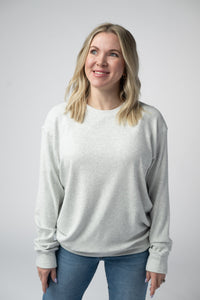 Corrine Ribbed Pullover Top in Light Grey