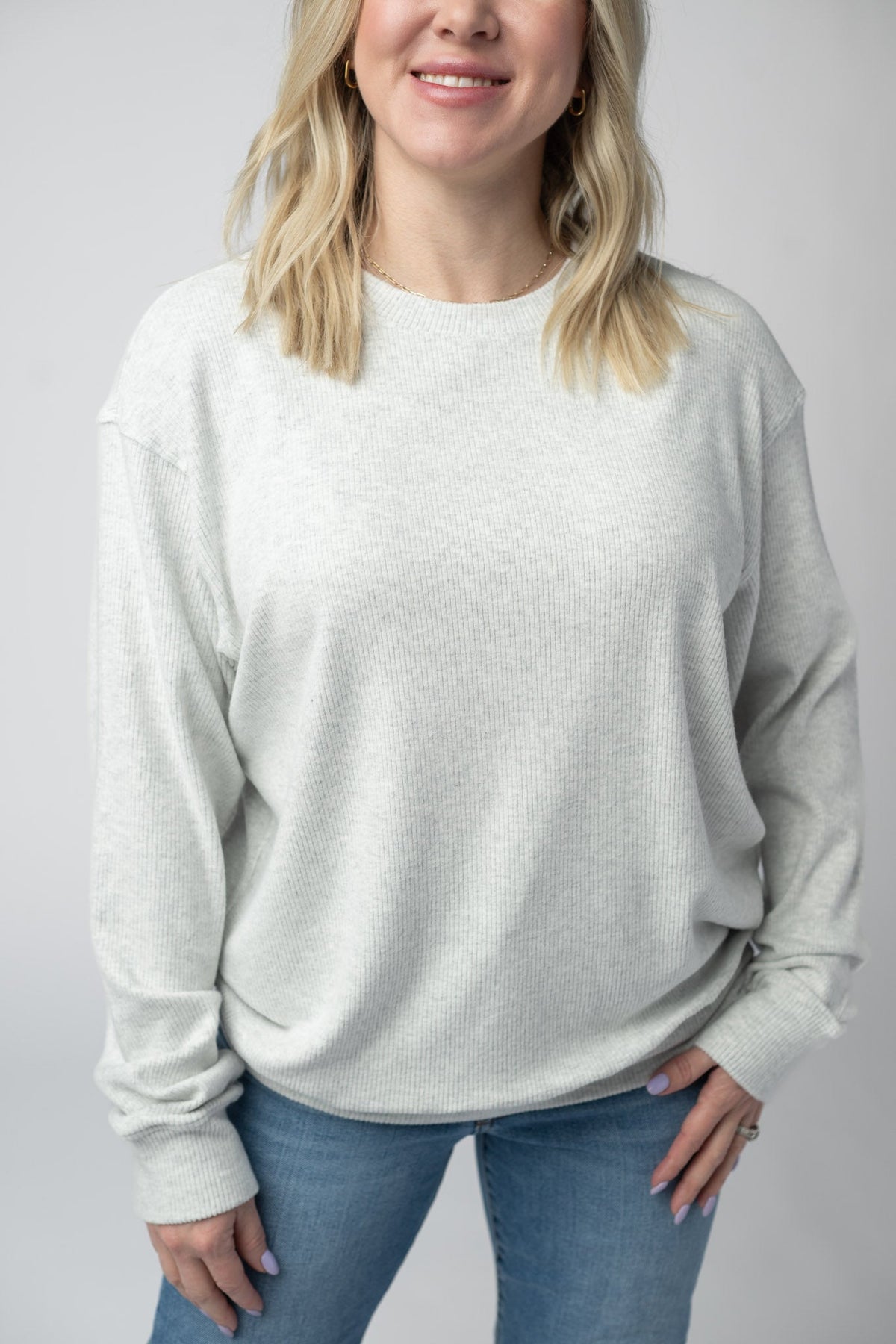 Corrine Ribbed Pullover Top in Light Grey